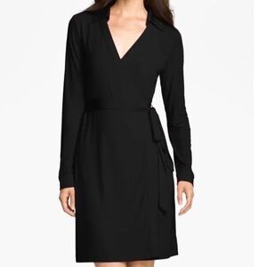 Calvin Klein Long Sleeve Black True Wrap Knee Length Collared Dress Sz 10